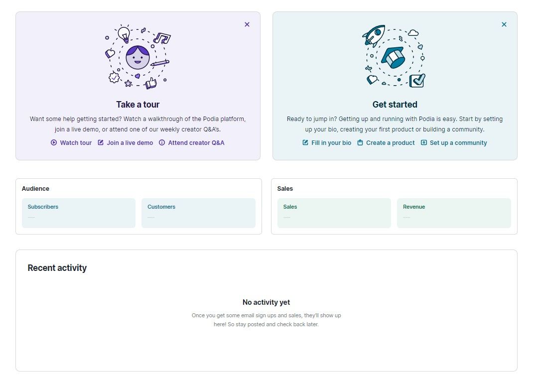 Podia Dashboard