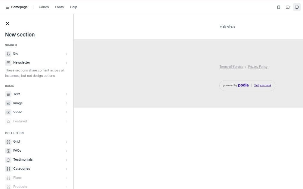 Podia create your Site