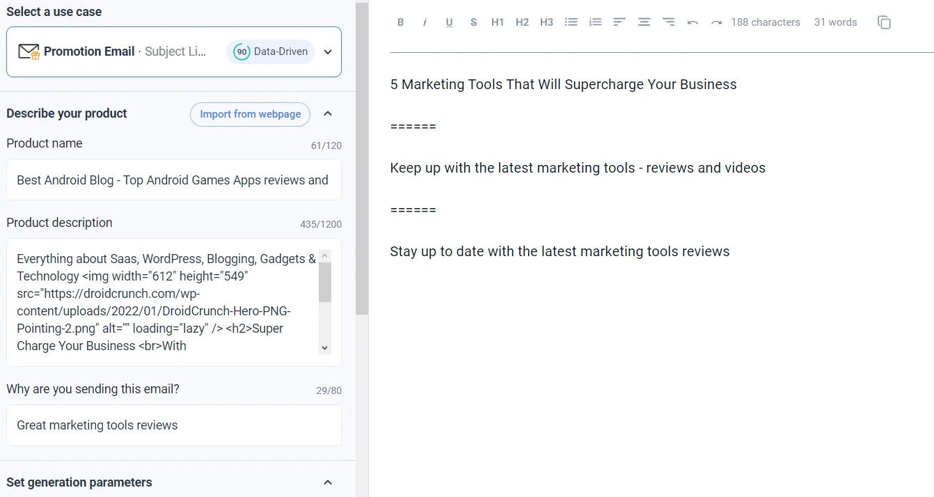 Anyword promotional email