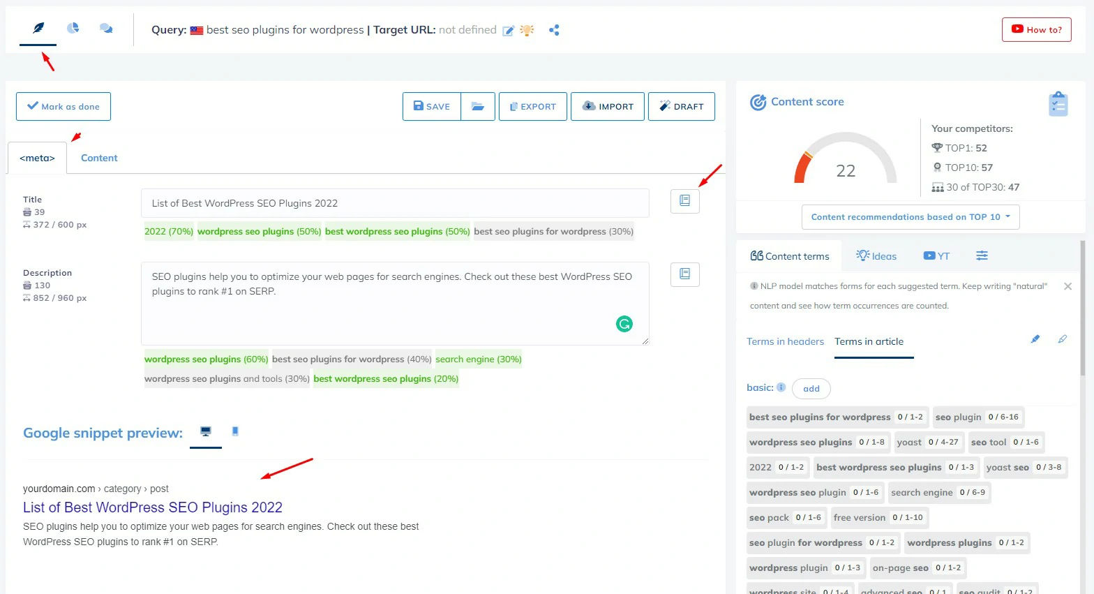 Content Editing Interface in NeuronWriter