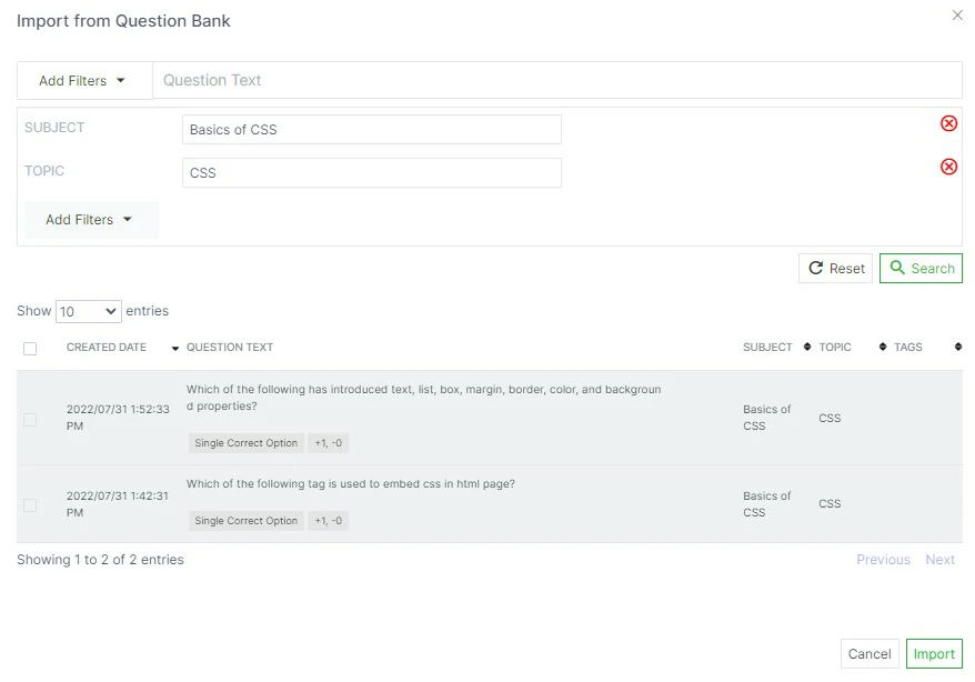 Import from Question Banks in Graphy