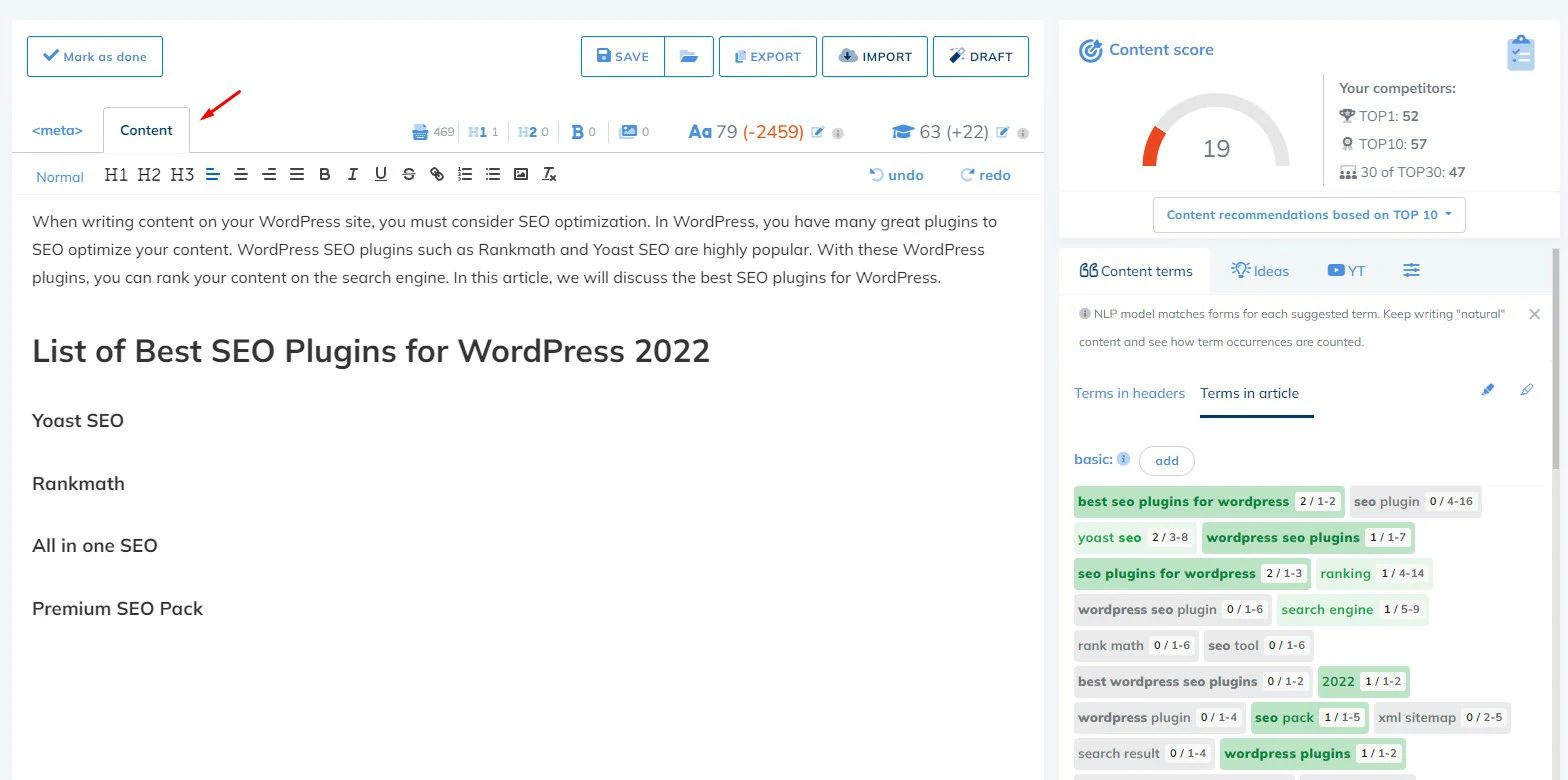 Neuron Writer Content Editor