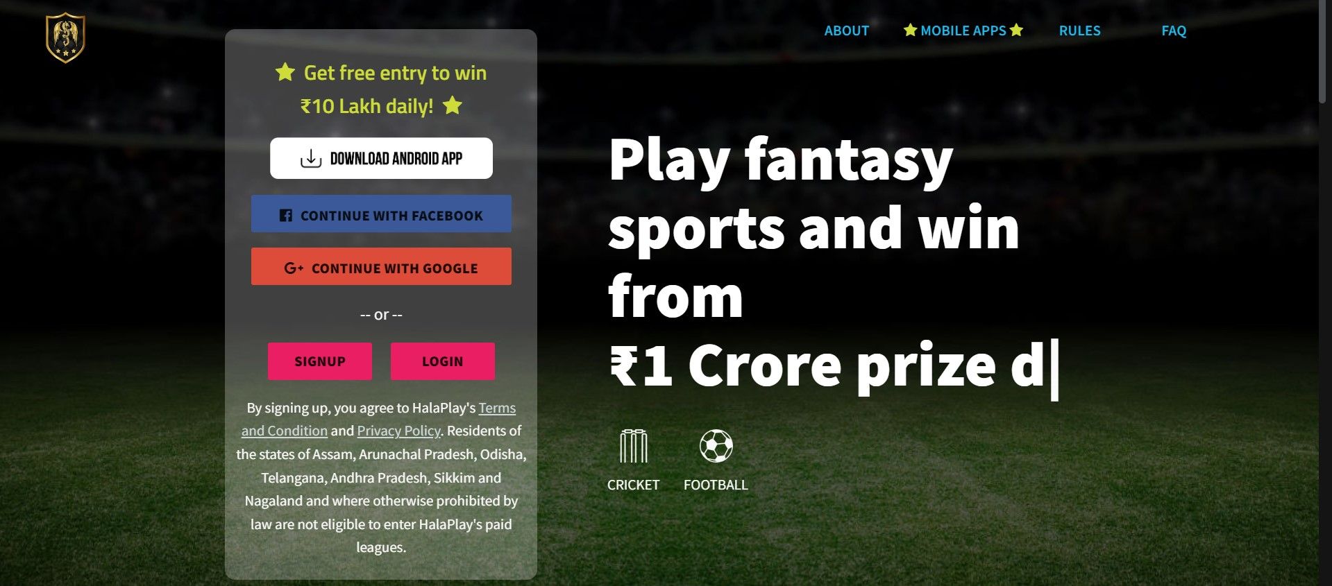 HalaPlay Fantasy Cricket AppHomePage