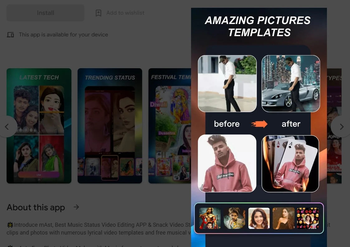 mAst amazing video status creation app