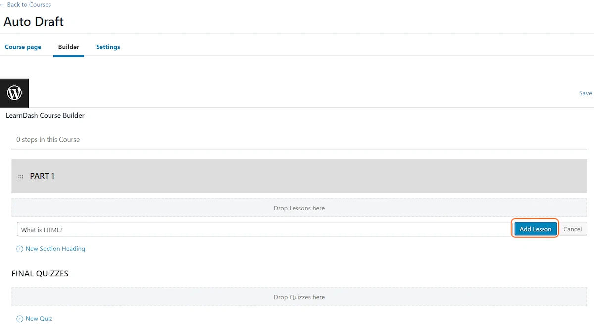 Create a Lesson Name in Learndash