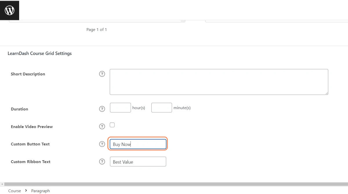 Learndash Course Grid Settings
