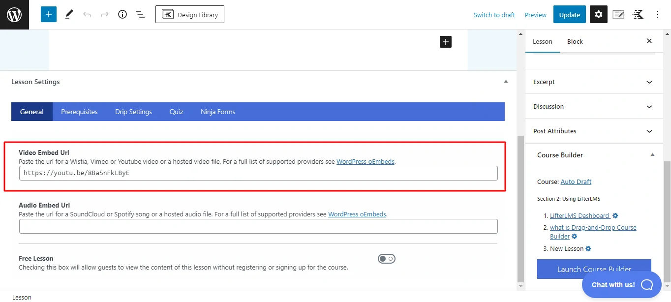 LifterLMS Feature Adding Lesson Content