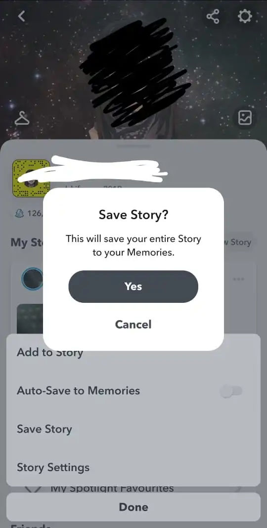 Snapchat saving story beside the story icon