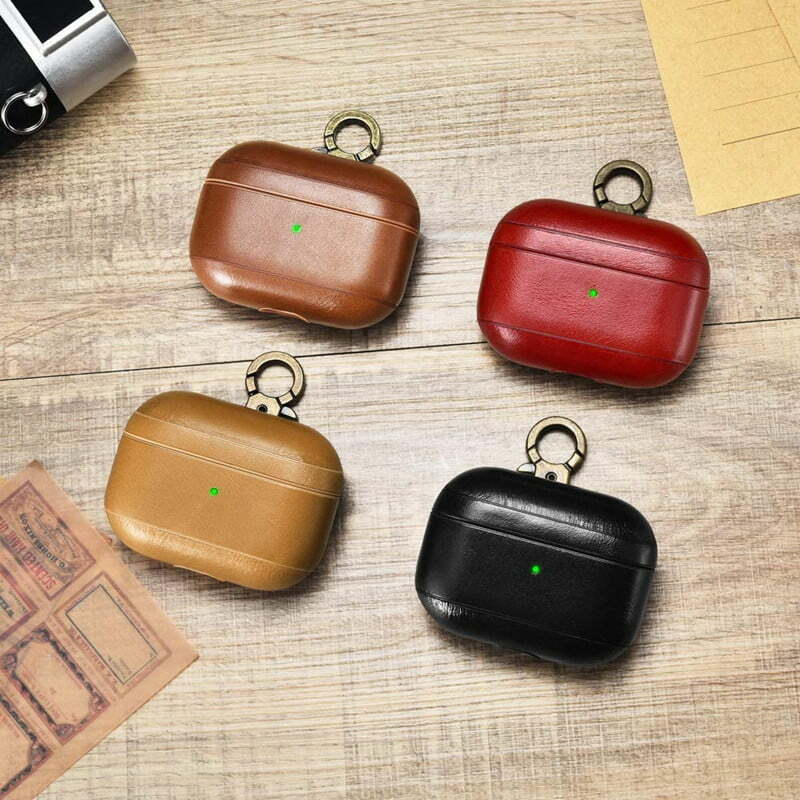  ICARER Genuine Leather iCarer AirPods Pro Case Keychain Support Wireless Charging