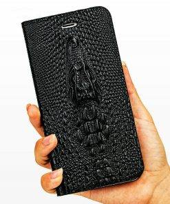Genuine Leather Flip iPhone 12 11 Pro Max Case Crocodile Pattern