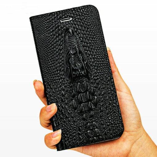 Genuine Leather Flip iPhone 12 11 Pro Max Case Crocodile Pattern