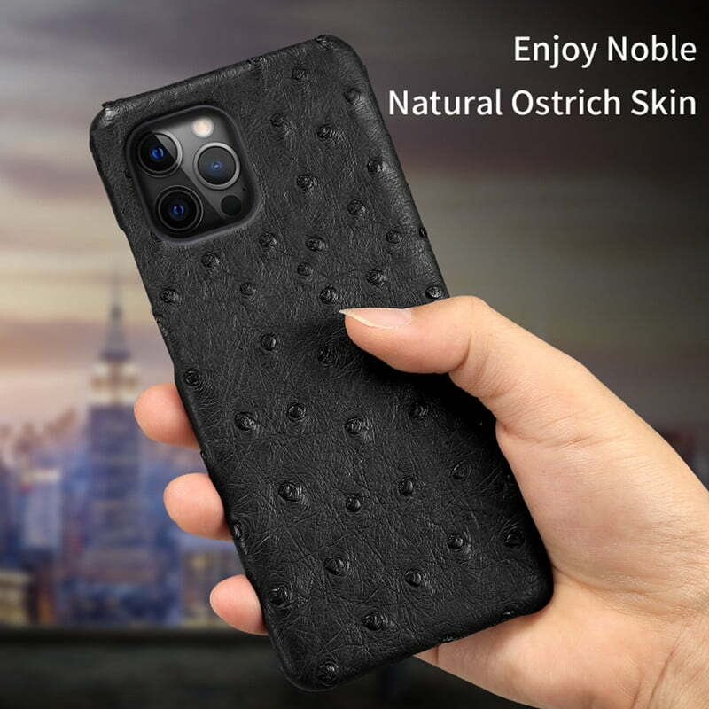 Ostrich Embossed Leather with Hair On Cowhide Leather Phone Case