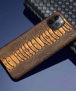 Genuine Leather Ostrich Hide Pattern iPhone 16 Pro Max Case