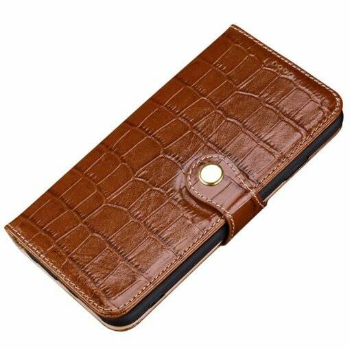 Genuine Leather Card Holder iPhone 16 Pro Max Case Crocodile Texture Pattern - Image 2