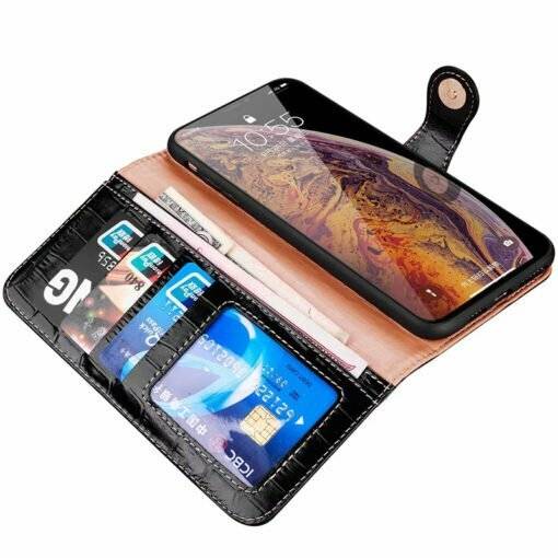 Genuine Leather Card Holder iPhone 16 Pro Max Case Crocodile Texture Pattern - Image 8