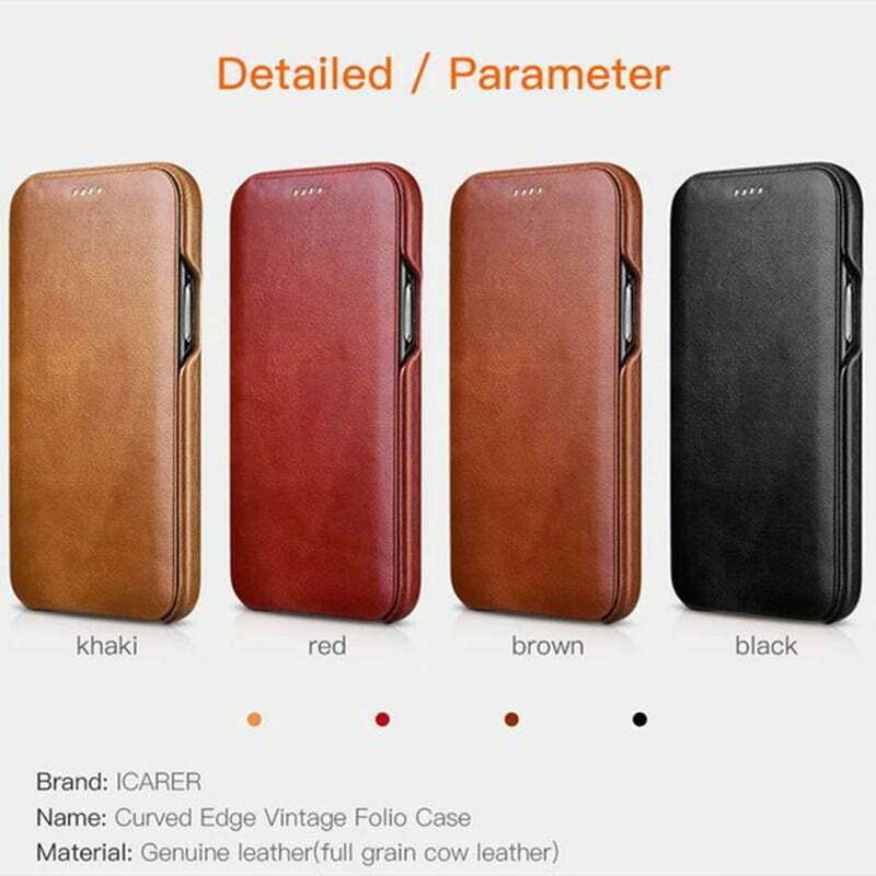 genuine calf leather folio case for iPhone 13 mini caramel