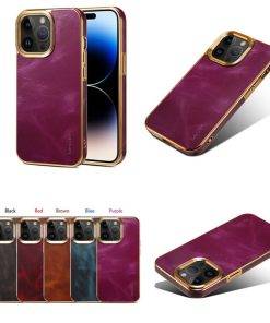 Real Genuine Leather iPhone 15 Pro Max Case Cowhide Leather Phone Cover