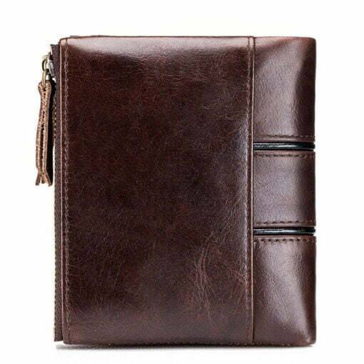 Men's Cowhide Bifold Zipper Short Wallet Coin Purse Card Holder - Image 3