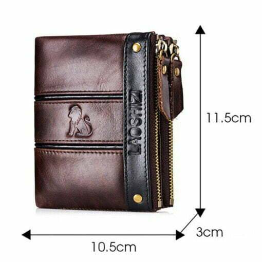 Men's Cowhide Bifold Zipper Short Wallet Coin Purse Card Holder - Image 6