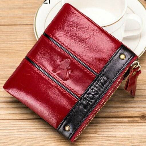 Men's Cowhide Bifold Zipper Short Wallet Coin Purse Card Holder - Image 8
