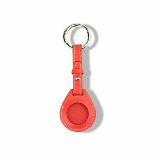 Leather Airtag Key Ring Red