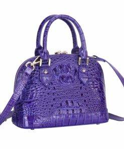 Women's Genuine Crocodile Bone Leather Luggage Tote Bag Purple