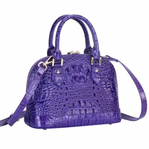 Women's Genuine Crocodile Bone Leather Luggage Tote Bag Purple