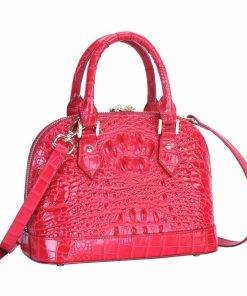 Women's Crocodile Bone Texture Leather Luggage Tote Bag Red