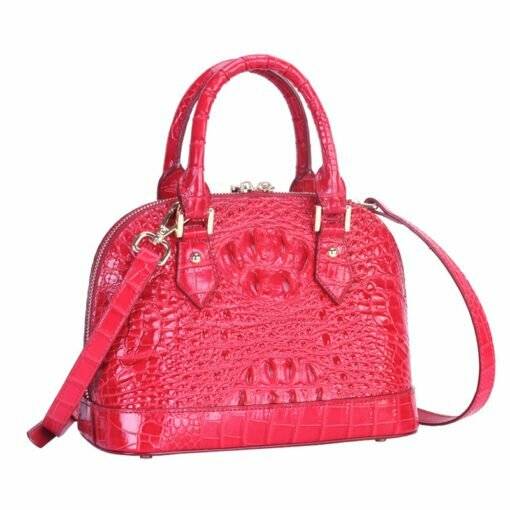 Women's Crocodile Bone Texture Leather Luggage Tote Bag Red