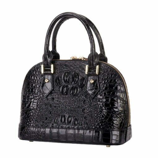 Women's Crocodile Bone Texture Leather Luggage Tote Bag Black