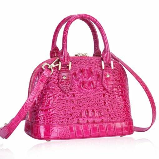 Women's Crocodile Bone Texture Leather Luggage Tote Bag Rose Red