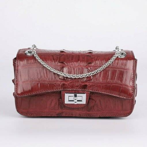 Genuine Crocodile Shoulder Bag Evening Crocodile Purse Wine Red