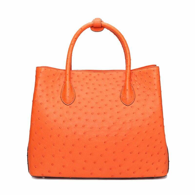 Exotic Orange Genuine Ostrich Skin Leather Handbag