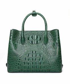 Womens Crocodile Skin Hornback Handbag Tote Zippers Bag Dark Green