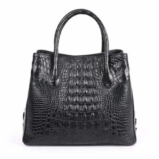 Womens Crocodile Skin Hornback Handbag Tote Zippers Bag Black