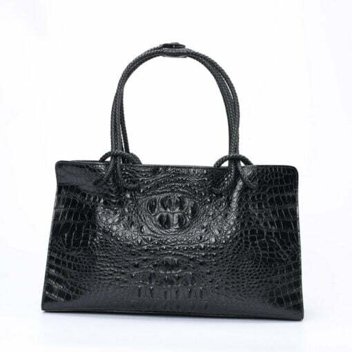 Women's Genuine Crocodile Leather Satchel Shoulder Bag Black