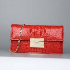 Women Genuine Crocodile Chain Shoulder Bag Red