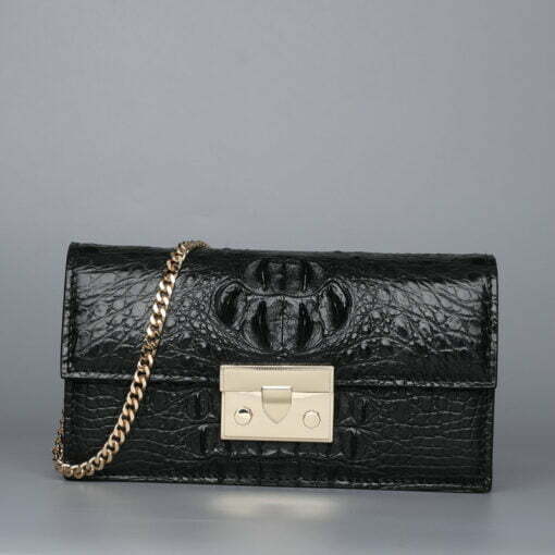 Women Genuine Crocodile Chain Shoulder Bag Black