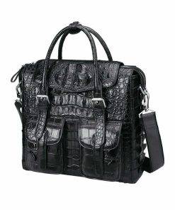Crocodile Briefcase Shoulder Cross-body Business Bag Black