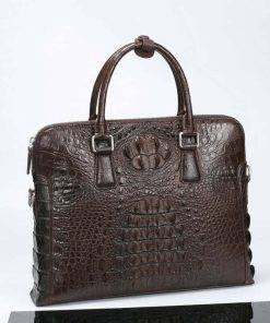 Mens Crocodile Leather Briefcase Brown