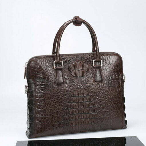 Mens Crocodile Leather Briefcase Brown