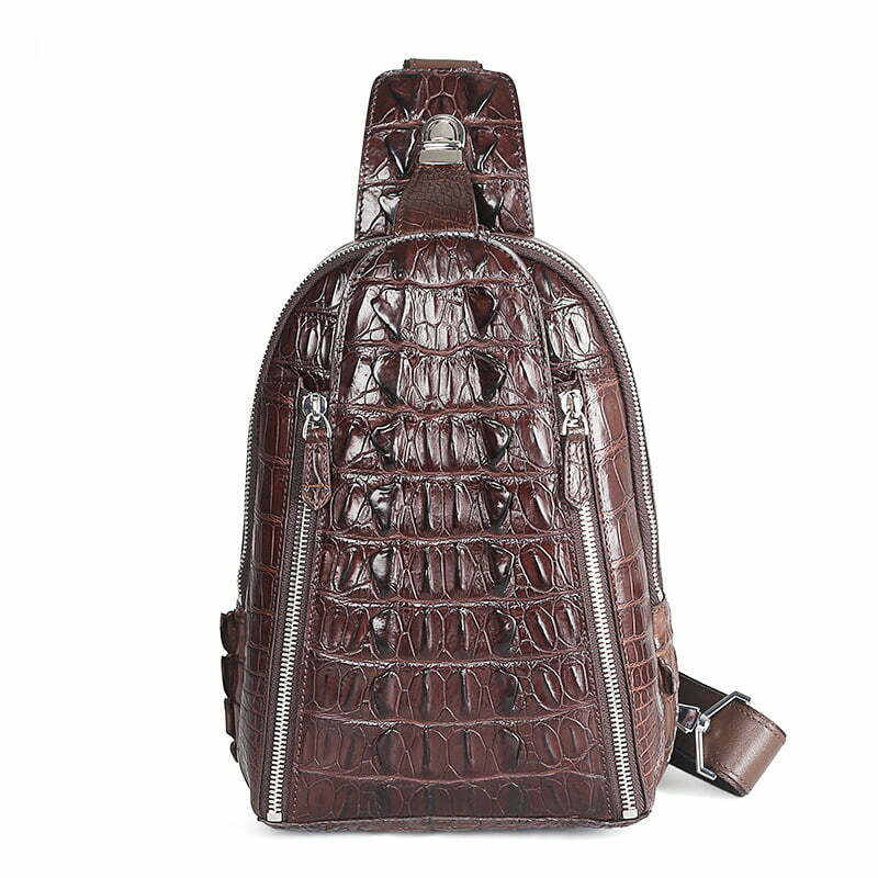 Mens BROWN GENUINE CROCODILE SKIN Leather Shoulder Bag Cross Bag