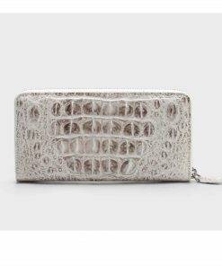 Womens Crocodile Zip Wallet Fashion Clutch Hornback Skin