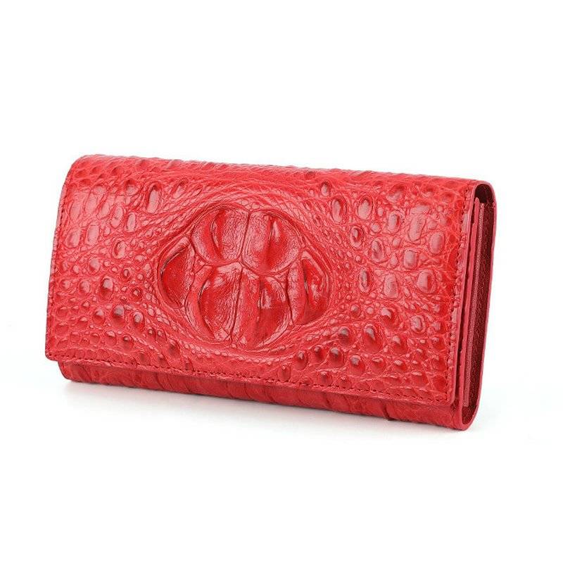 Red Genuine Crocodile Tail Mens Wallet