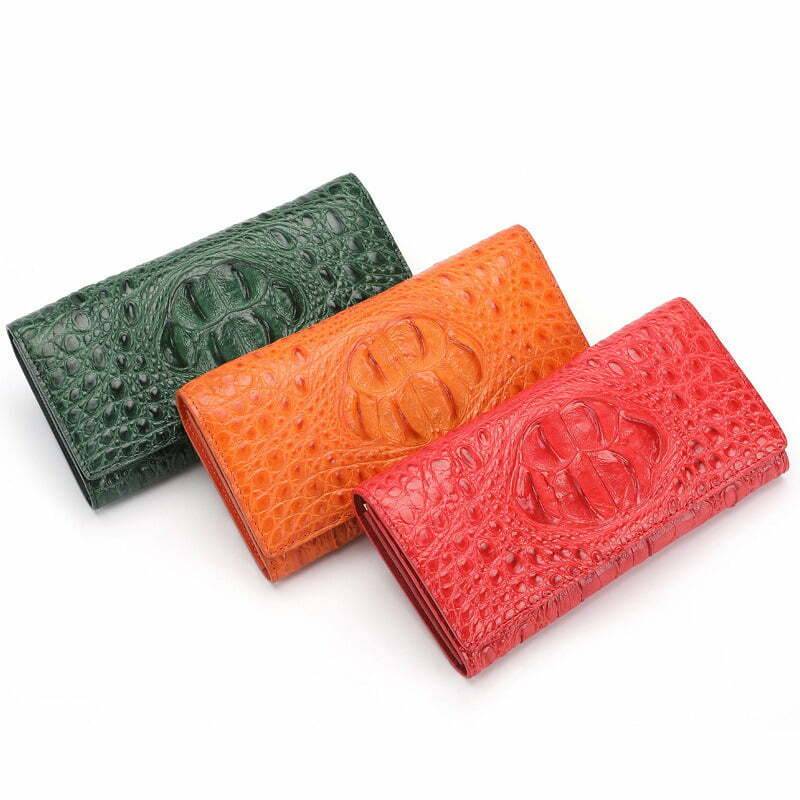 Red Genuine alligator Crocodile Belly Leather long wallet