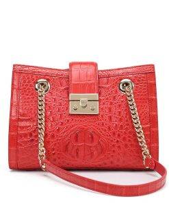 Genuine Crocodile Women’s Chain Shoulder Bag Red