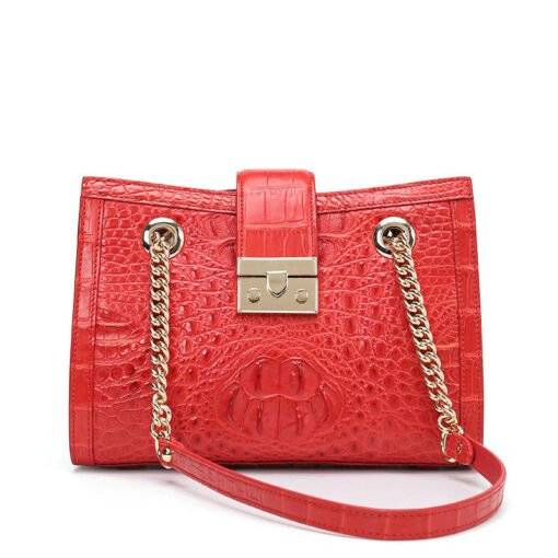 Genuine Crocodile Women’s Chain Shoulder Bag Red