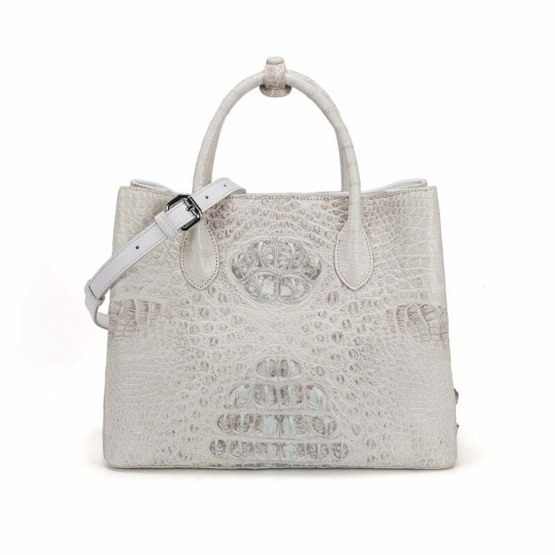 Real Alligator Leather Women's Shoulder Bag Fashion Handbag Himalayan White