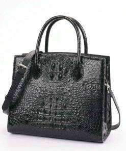 Women Genuine Crocodile Handbag Ladies Shoulder Bag Black