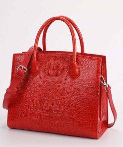 Women Genuine Crocodile Handbag Ladies Shoulder Bag Red